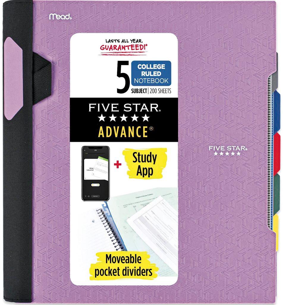 Five Star Spiral Notebook & Study App 5 college