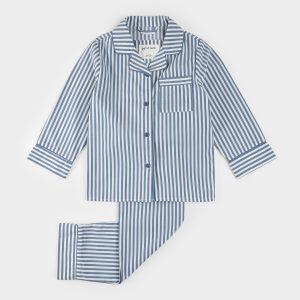 #18d Blue Striped Poplin PJ Set