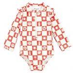 7. Island Time Checkerboard Print Long Sleeve Swimsuit