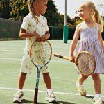 9. Racquet Print on Birch T Shirt $30 Racquet Print on Birch Jersey shorts $32 $Rosewood & Navy Stripe Smocked Tank Dress $46