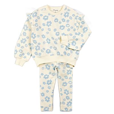 #8 Blue Daisy Print on Off White Sweatshirt&Legging