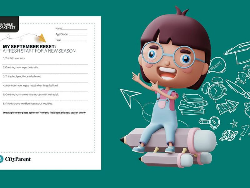 Happy child with pancil, cute girl cartoon character, 3d rendering