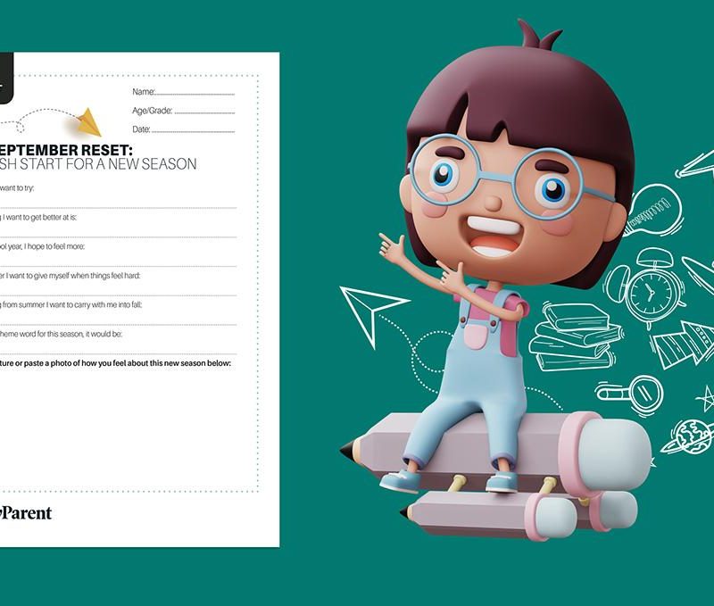 Happy child with pancil, cute girl cartoon character, 3d rendering