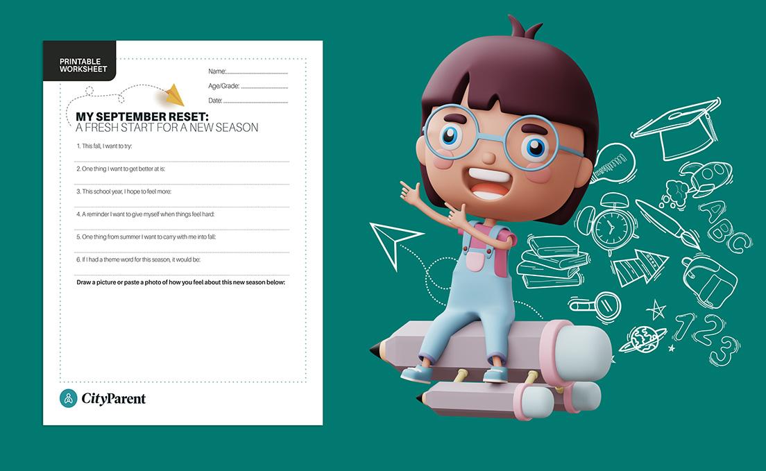 Happy child with pancil, cute girl cartoon character, 3d rendering