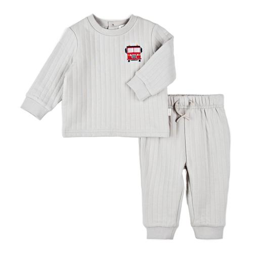 #5 Fire Truck Print on Grey Quilted Jersey set $44