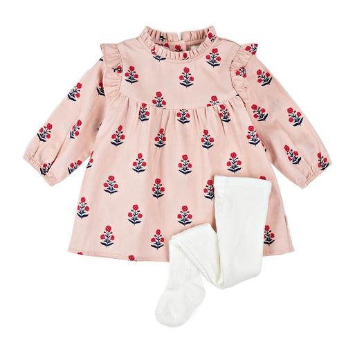 #8 Poppy Print on Rose Brushed Twill Dress Set $58